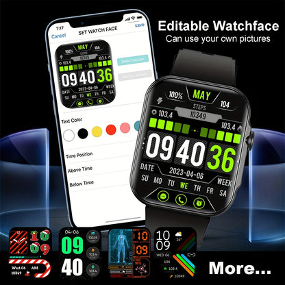 COIUSOR Smartwatch 2.01" HD Display, Wireless Calls & Information Sync, 100+ Sports Modes, Pedometer, Black Silicone Strap, Android/iOS Compatible, USB Rechargeable, Modern Digital Dashboard - Perfect Gift for Men & Women, Ou