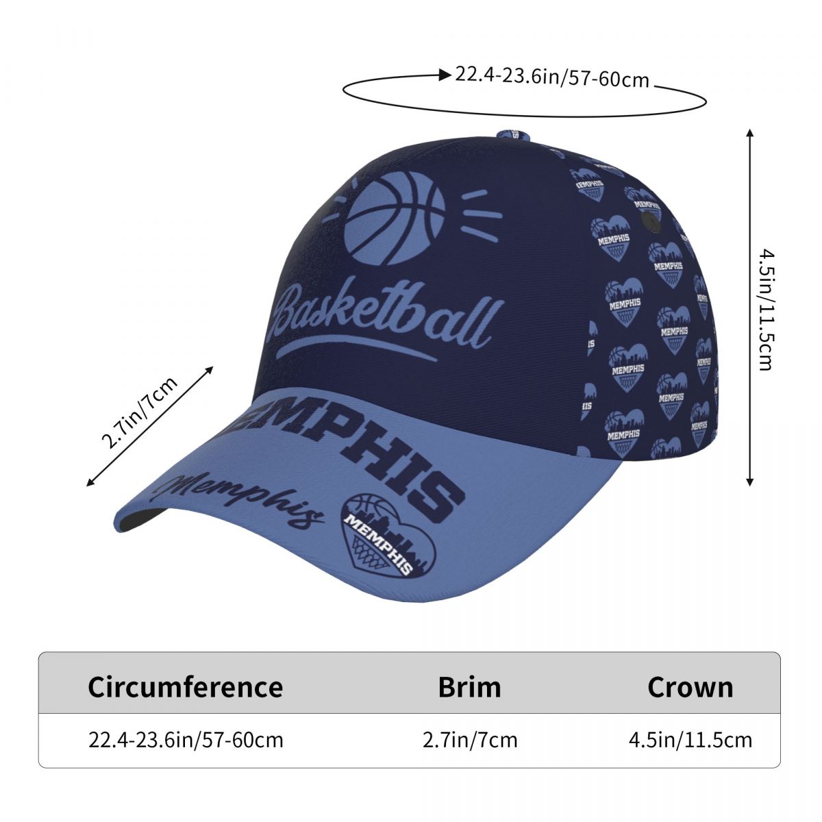 Memphis Baseketball Baseball Cap Adjustable City Print Snapback Hat Game Day