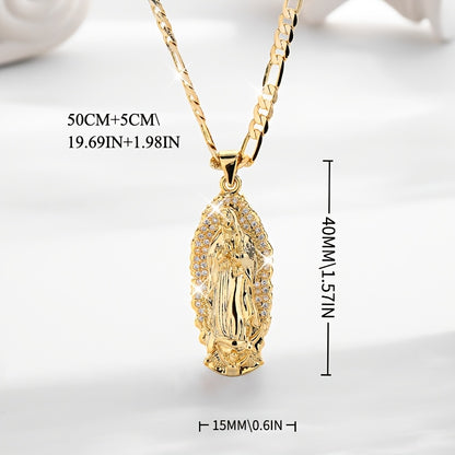 14K Golden Plated Virgin of Guadalupe Pendant Necklace with Sparkling Zirconia - Elegant Boho Style, Prayer & Blessing Charm, Perfect Mother'S Day Gift, Festive Jewelry | Elegant Boho Necklace | Zirconia Encrusted Pendant, Vi