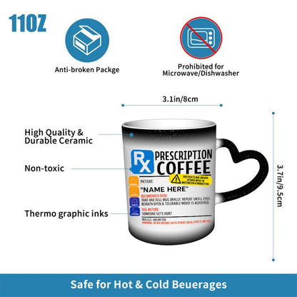 11oz 350ml Color Changing Mug - Durable Ceramic Coffee Cup with "PREScription COFFEE" Design, Hand Wash Only, Reusable Drinkware for Home, Office, Outdoor & Study - Perfect Holiday Gift for Christmas, Halloween, Easter, Coffe