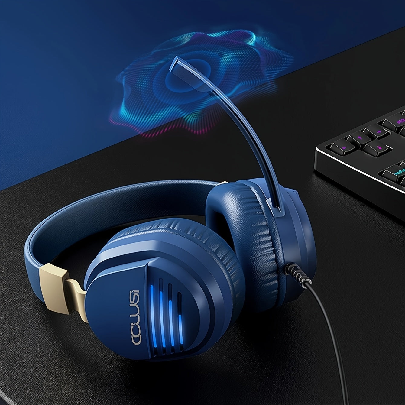 COLUSIBLUE Wired Gaming Headset with Noise-Cancelling Mic, Stereo Bass Surround, Soft Memory Earmuffs for PC, PS4, PS5, One Controller, Volume Control, Condenser Microphone, Non-Waterproof, Plastic Material, Tangle-Free Desig