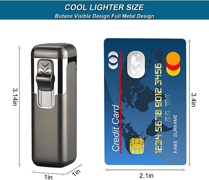1pc Quad Direct Blow Flame Inflatable Butane Lighter | Adjustable Windproof, Metal, Ideal for Camping, Outdoor, Collections, Gifts, Birthday, Holiday Gifts