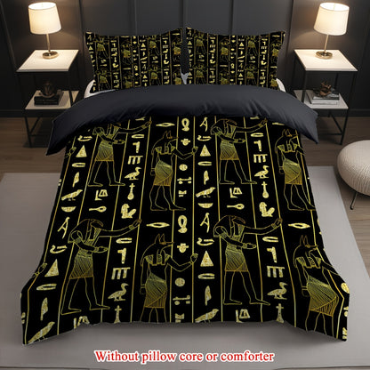 2/3pcs (1 Duvet Cover + 1/2 Pillowcase, Without Core) Golden Decoration Ancient Egyptian Civilization Pictographic Script Sphinx Print Soft Comfortable Bedding Set for Bedroom Dorm Room Family Gift