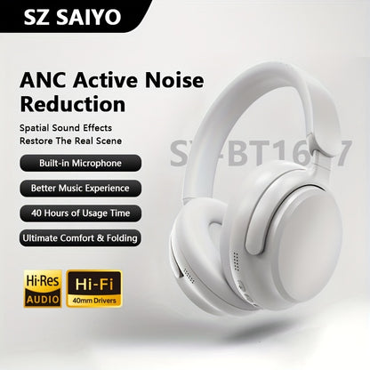 [Over-Ear Wireless Headphones] Over-Ear Wireless Headphones with 40H Playtime, Foldable Design & Built-In Mic - Wireless, USB-C Charging, Comfortable Padded Ear Cups, Lightweight Durable Build, Compatible with PC/Tablet for T