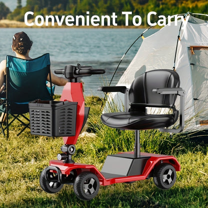 4 Wheel Electric Kick Scooter with Seat - 250W Motor, 15 mph Speed, Foldable Tandem Scooter with Backseat Chair and Front Basket, 265 lbs Capacity, 8-inch Solid Tires, Lightweight 82 lbs, Long-Lasting Battery, Can Be Used on