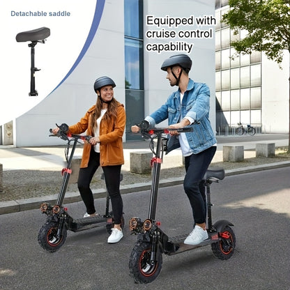 UNQYX Adult Folding Electric Scooter, Max Load 300 Lbs, High-power Motor, 48V 15Ah Battery, Range Of 28 Miles, Comfortable Seat, Capable Of Climbs 30-degree Inclines, 10-inch Off-road Tires And Dual Braking System, Portable C