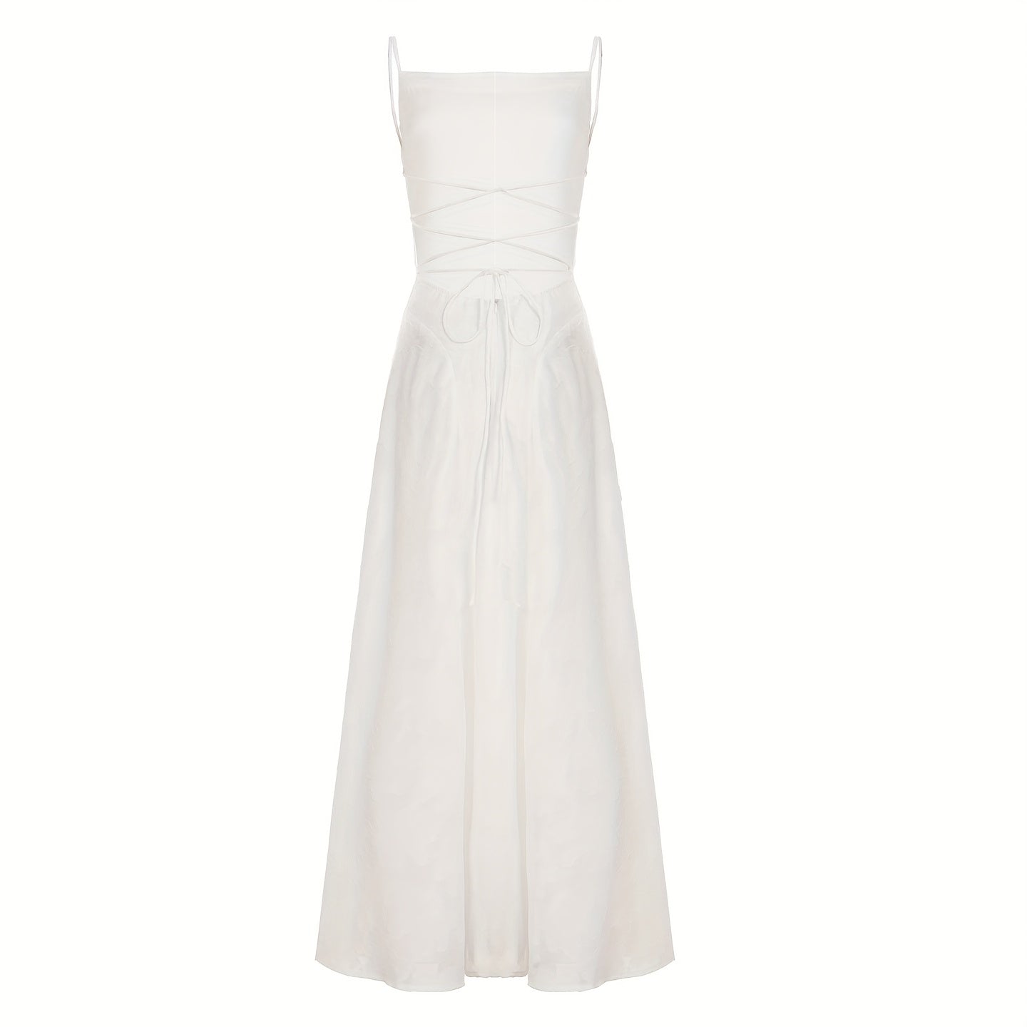 Chic And Alluring White Lace Dress with a Backless Design, Perfect for Summer Evening Parties. This Waist-Cinching A-Line Dress Is Flattering And Ideal for Vacations