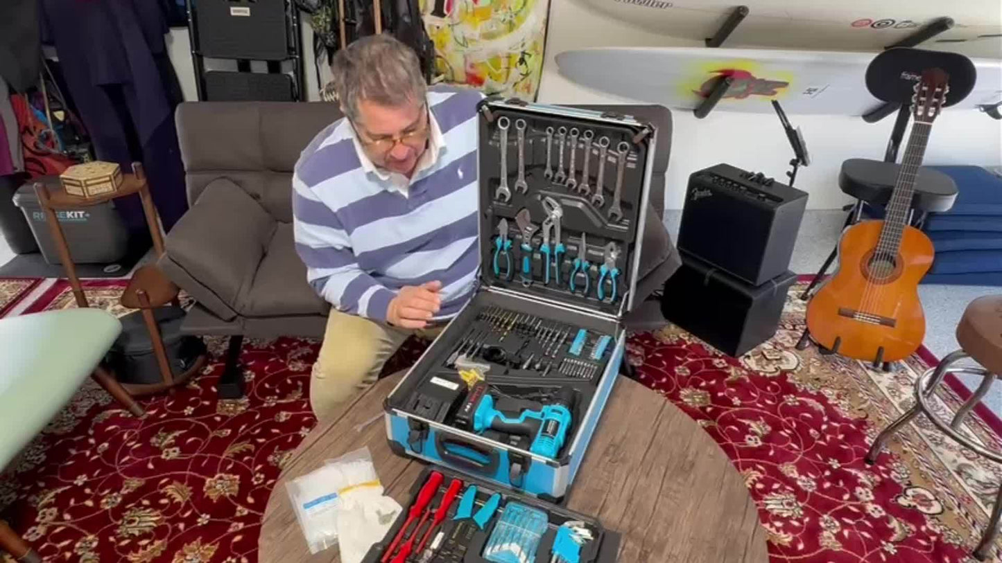 799pcs Men's Tool Set with Rolling Box, Complete Household Tool Kit in Aluminum Trolley Case, Ideal Father's Day Gift, Tool Box, Tool Set, valentines day gift