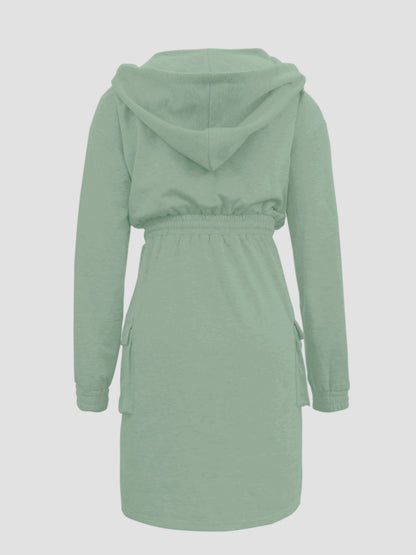 Fashionable Women'S Hooded Solid Color Casual Dress with Side Pockets, Suitable for All Seasons Including Spring, Summer, Autumn, And Winter. This Outdoor Stylish Dress Is Soft And Comfortable