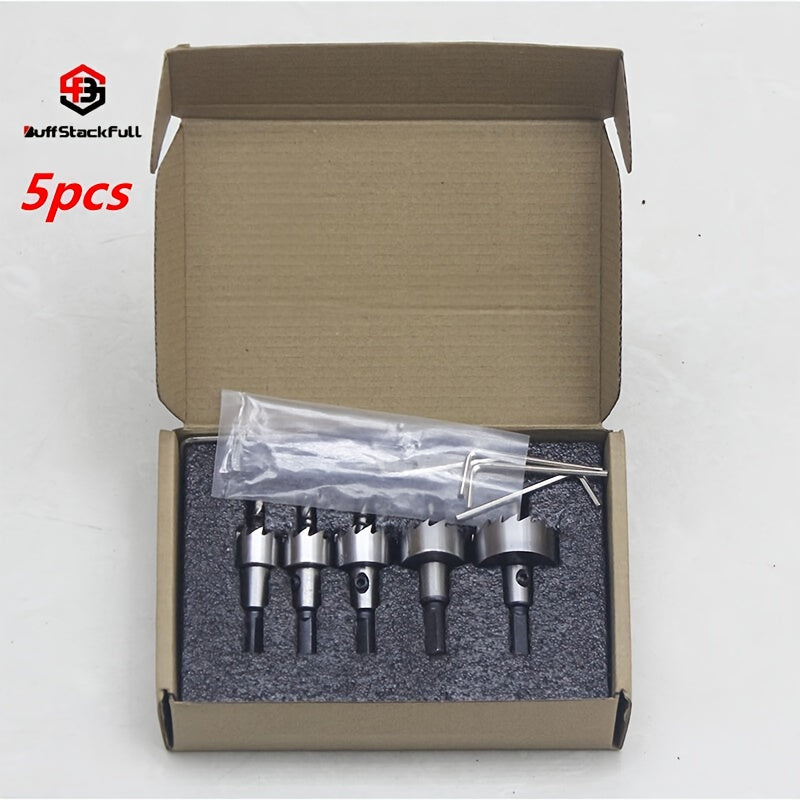 BUFF STACK FULL 5pcs HSS Drill Bits with Wrench - High-Speed Steel, Rust-Proof, Precision Sizes (16mm-30mm) for Metal & Stainless Steel - Ideal for Professional Sheet Metal Work, Drill Bits for Steel, Metalworking Drill Bits