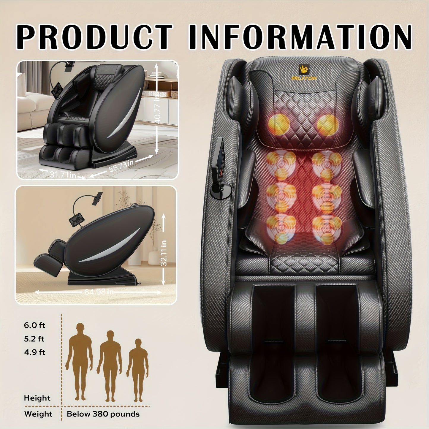 BILITOK Massage Recliner Chair Zero Gravity Full Body, Recliner Chair with Foot Massage, Air Bags, Heats, Speaker, Massage Chair for My Older Placed,  Adjustable Reclining Chair, Luxury Massage Seating, Highquality Upholstery