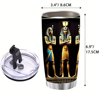1pc Egyptian Hieroglyphs & Pharaohs Tumbler with Lid & Straw - 12oz/20oz Insulated Travel Mug, Double-Wall Vacuum Cup with Golden & Black Egyptian Design, Tutankhamun & Anubis Pharaohs, Ideal Gift for History Buffs, Christmas