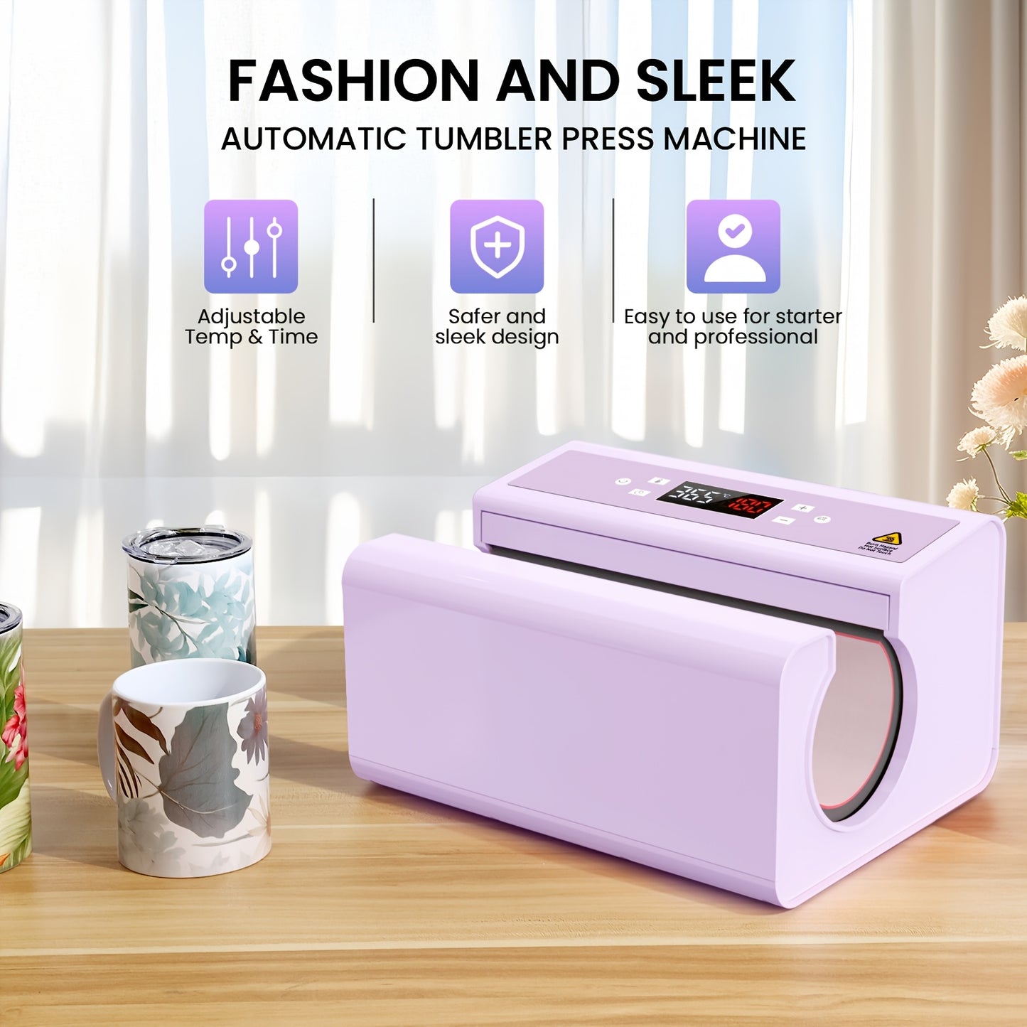 Auto Tumbler Heat Press Machine 30oz Mug Press Automatic Rotation Full Print, Temp & Time Setting, Cup Transfer Machine for 11-30oz Ceramic, Glass, with Sublimation Papers, Heat Tape & Gloves