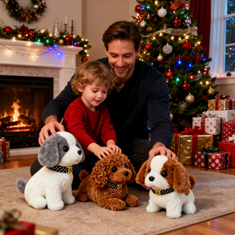 Interactive Walking & Wagging Plush Robotic Puppy Dog - Realistic - Robot Pet with Bark & Tail Movement, Smartphone-like Button-Free Operation, for & Adults (/Dark Brown/Gray) - Christmas/Halloween Gift for &