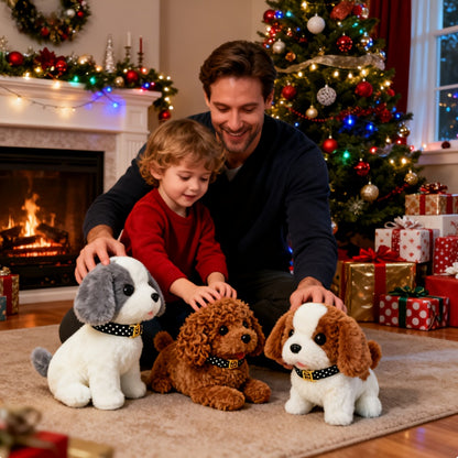 Interactive Walking & Wagging Plush Robotic Puppy Dog - Realistic - Robot Pet with Bark & Tail Movement, Smartphone-like Button-Free Operation, for & Adults (/Dark Brown/Gray) - Christmas/Halloween Gift for &
