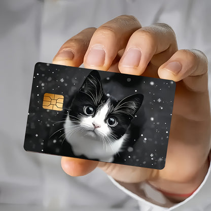 2pcs Cute Black and White Kitten Waterproof Stickers for Credit Card Light Beige Cover, Ultra-Thin, High-Quality, Scratch-Resistant, Suitable for Credit Cards, Bank Cards, Bus Cards, Removable Self-Adhesive for Most Cards, Id