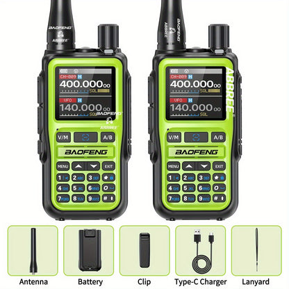 2-Pack Baofeng UV-5R Mini Ham Radio Two-Way Walkie Talkies with NOAA Weather Alerts, Dual PTT, APP Programming & Frequency Copy (999 CH) | USB-C Charging, VHF/VHF/UHF for Hunting, Survival, Skiing, for, Camping, Emergency - C