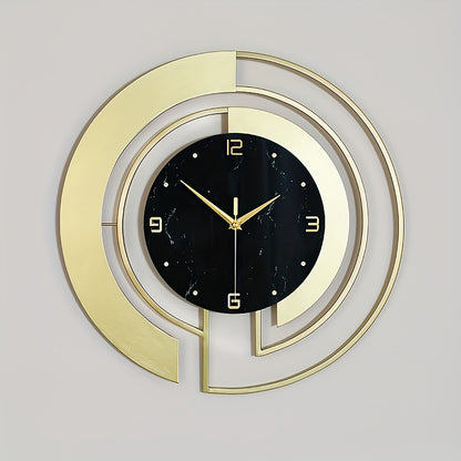 Creative Geometric Metal Wall Clock, Silent Art Decor for Living Room and Bedroom, Battery-Powered, Round Shape, AA Battery Required (Not Included) - Mi-Yi, Wall Clock Living Room