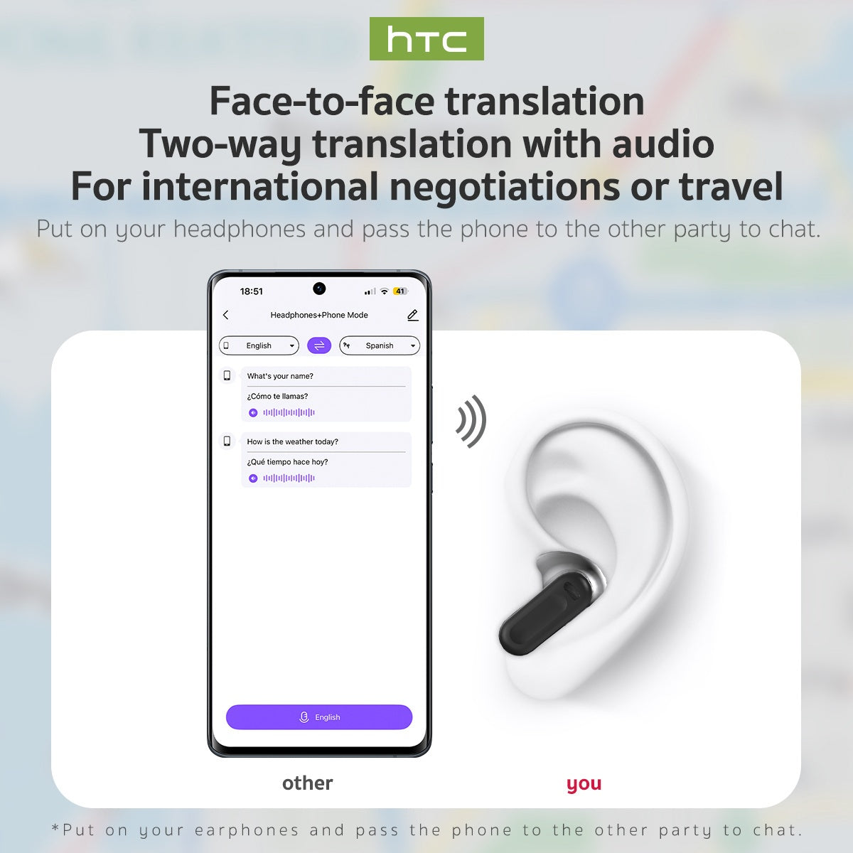 HTC NE20 AI Wireless Translation Earbuds, Supports 134 Languages, HD LED Display & High-Fidelity Sound Quality. Suitable for Office, Exercise, Learning & Voice Calls – Built-in