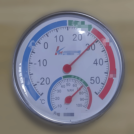 Compact Analog Thermometer and Hygrometer -30℃ to 50℃ Temperature Range, 20%-100% Humidity Gauge, Easy-to-Read Round Dial with Color Indicators, Wall or Rack Mountable for Indoor/Outdoor Use