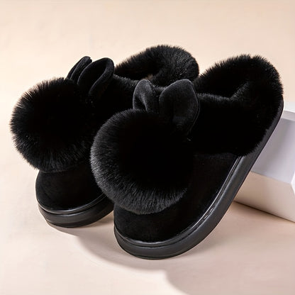 [Cozy House Shoes] 2025 New Autumn & Winter Single Ball Rabbit-Ear Design Warm Slippers for Men & Women - Couples' House Shoes with Thick Sole & Semi-Enclosed Back | Indoor/Outdoor Slides | Lightweight & Quiet Home Footwear |