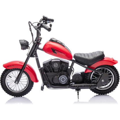 Children's Electric Dirt Bike 24V, Maximum Load Capacity 150 Lbs, 15 Mph Speed, Chain Drive Motor with 12-inch Pneumatic Tires, Handbrake and Shock Absorbers, LED Lights, Battery Indicator, Suitable for Boys and Girls Ride on