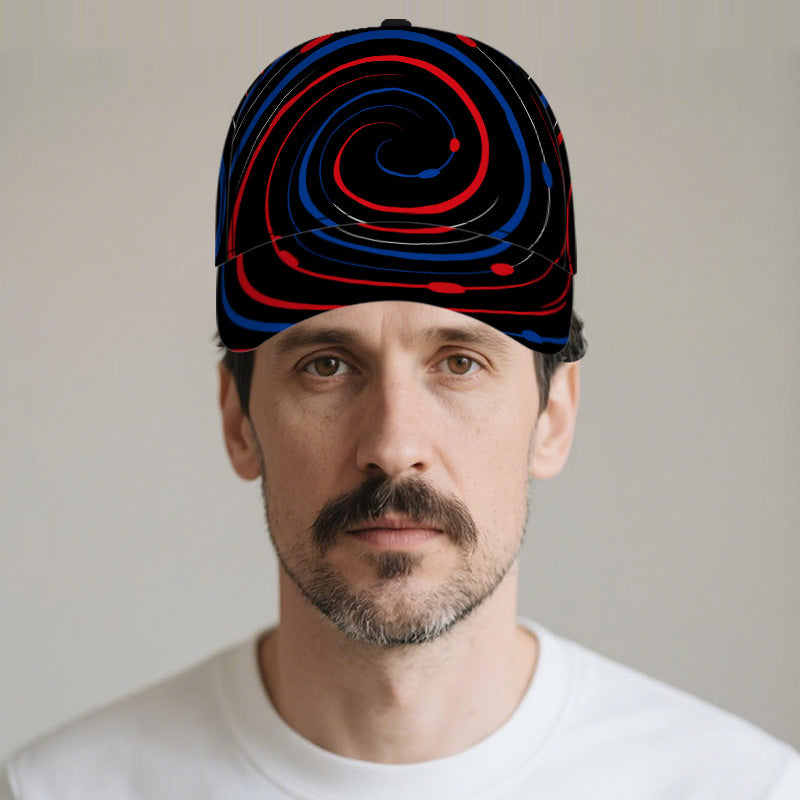 1pc 2D Circular Waves of Colors Print  Cap - Vibrant Full-Body Print, Lightweight Polyester Snapback Hat, Perfect for Sports, Running & Street Fashion.