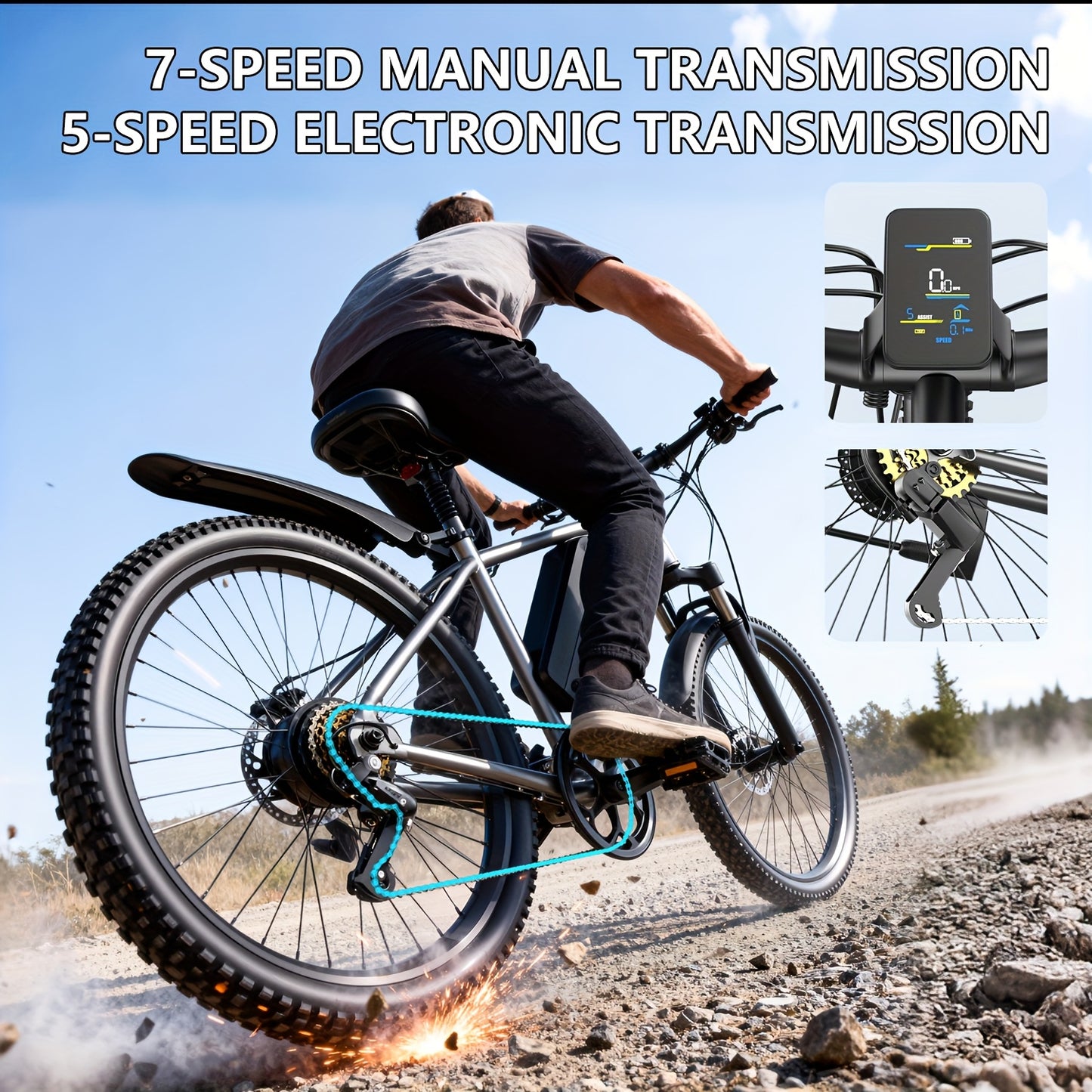 26 Inch Adult Electric 48V10Ah Removable Battery 740W Peak Motor 20 MPH All-Terrain Mountain E- with Front Suspension, Disc Brakes & LCD Display - Heavy-Duty Tire Conversion (Compatible with 110-240V) for Men &
