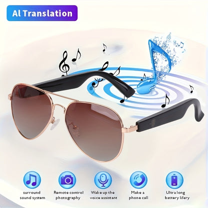 2025 AI Translation Glasses: Real-Time 100+ Languages, Wireless Wireless, Built-in Mic/Speaker, HD Voice & Music, AI Voice Control, Camera, Blue Light Protection, Magnetic Charging, Dual Sound - Stylish for Office, Fitness, H