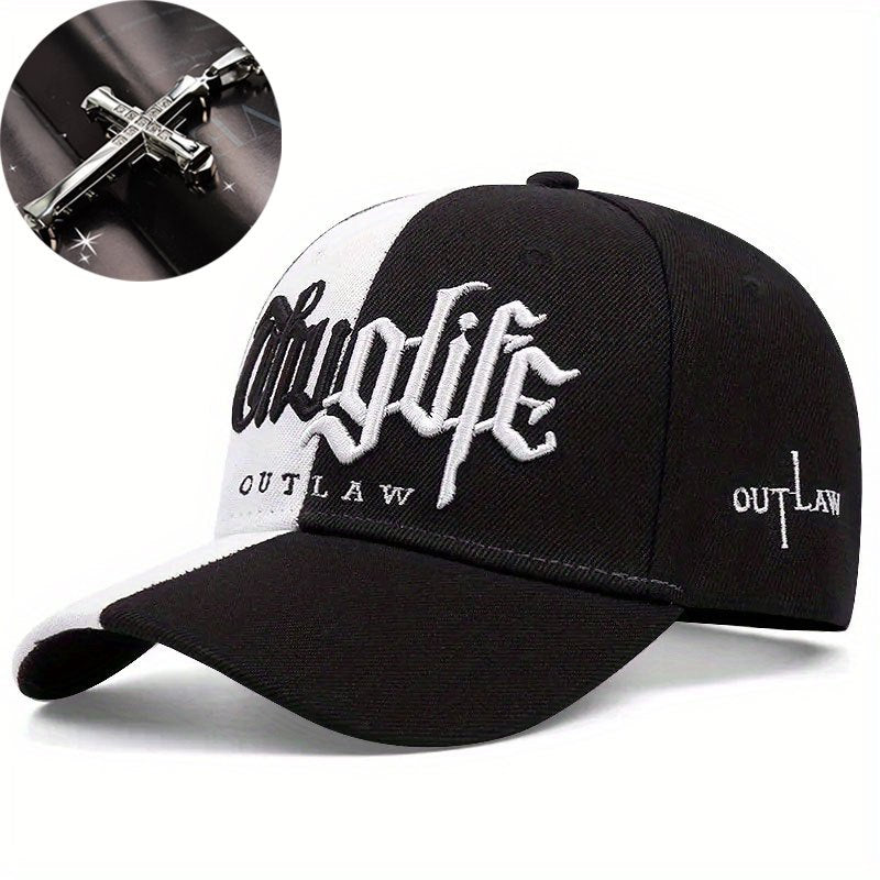 Two-piece "one hat and one decorative necklace" combination, new youth hip-hop baseball cap, exquisite embroidery adjustable lightweight and breathable travel, travel, size, and holiday gifts best choicesuitable for men and w