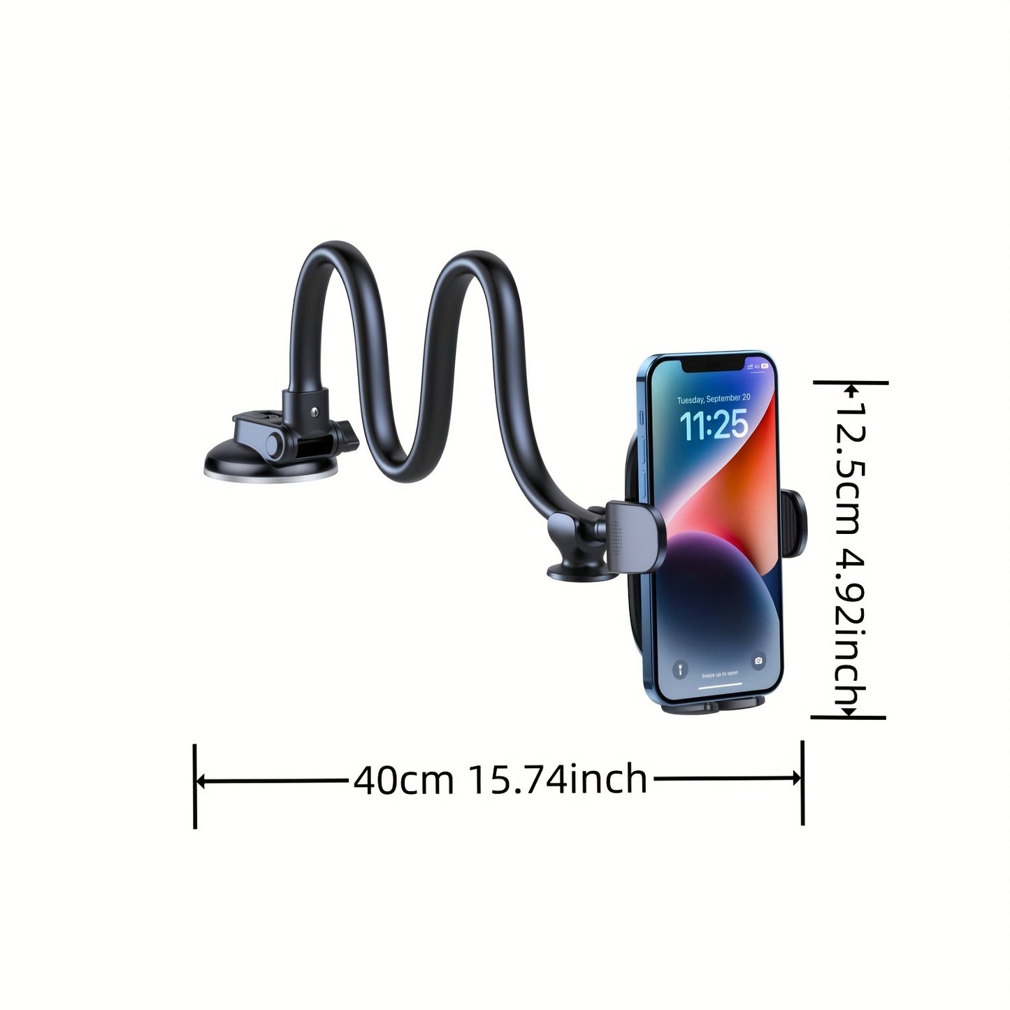 Solid Car Truck Phone Mount Holder with Gooseneck Long Arm, Mobile Holders w/Industrial-Strength Suction Cup, Anti-Shake Stabilizer