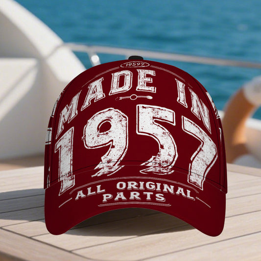 1pc 1957 Vintage Full-Body Print Adjustable Snapback Hat - Funky Retro 2D Cap with 1957 Design, Adjustable Fit for Sports, Streetwear & for halloween/Christmas/Thanksgiving Events - Durable Polyester Hat for Casual Wear & The