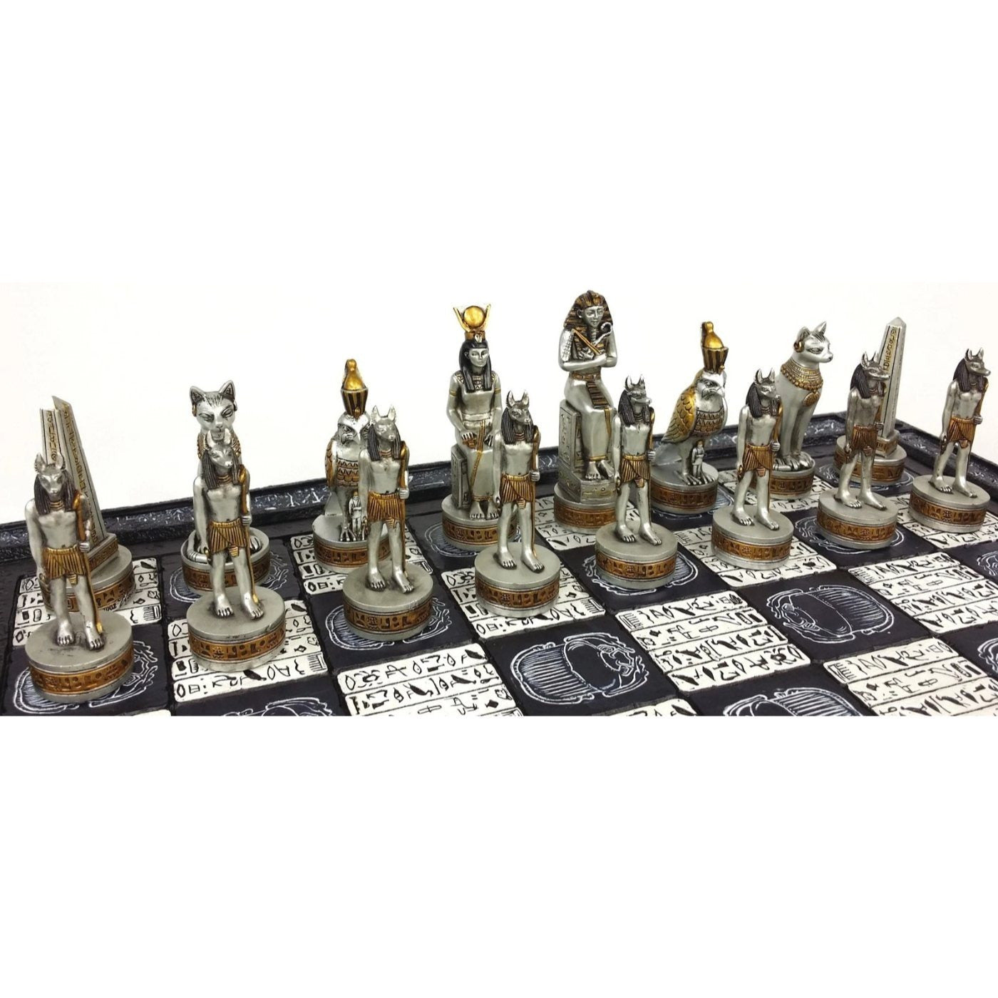 Egyptian Anubis Black Silver and Gold Chess Set w/ 16" Hieroglyphics Board – Top Trending Chess Set, Best Seller, Limited Stock, Fast Shipping, Popular Choice, Must-Have, Top Rated, Customer Favorite, Top Hot Seller, Perfec