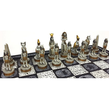 Egyptian Anubis Black Silver and Gold Chess Set w/ 16" Hieroglyphics Board – Top Trending Chess Set, Best Seller, Limited Stock, Fast Shipping, Popular Choice, Must-Have, Top Rated, Customer Favorite, Top Hot Seller, Perfec