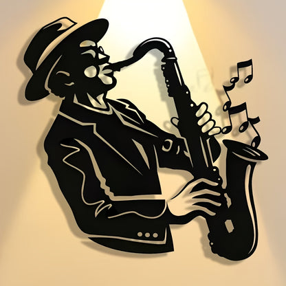 2D Flat, 1pc Exquisite Saxophone Metal Plaque, Elegant Minimalist Christmas Art Design, Wall Decor Craft, Suitable for Office, Home Living Room, Bedroom, Patio, Kitchen, Courtyard Wall, Shop Lobby Hanging, Cafe, Ballroom and