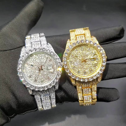 Men's Classic Business Quartz Watch - Rhinestone Dial, Zinc Alloy Strap - Party Style | Calendar Feature | Battery Powered