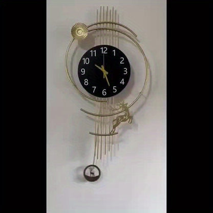 Large Silent Wall Clock with Quartz Movement - Nautical Theme, Wood & Metal Retro Modern Design, Digital Display, Auto-Off, AA Battery Operated (Not Included), Ideal for Living Room, Kitchen, Office Decor, Clock Wall Decor, M