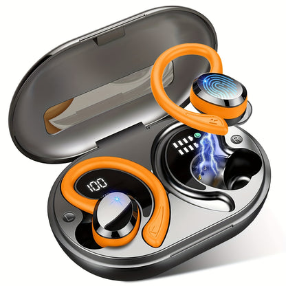 Q38 Wireless Earbuds, Wireless Headphones With HD Mic, Stereo Noise Cancelling Earbud, 48H Wireless Headphones Dual LED Display, Sport Wireless Earphones With EarHooks, USB-C