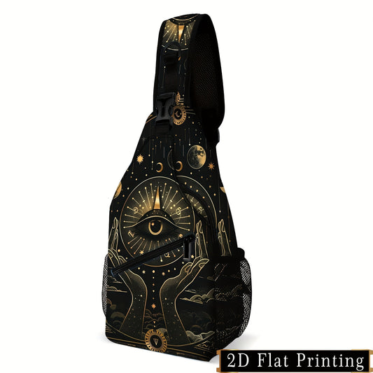 Vintage Bright Eye Print Fashionable Chest Bag, Simple Shoulder Crossbody Bag with Adjustable Strap, Casual Motorcycle Bag, Multifunctional Crossbody Bag Suitable for Outdoor Sports Like Hiking, Running, Cycling, And Travelin