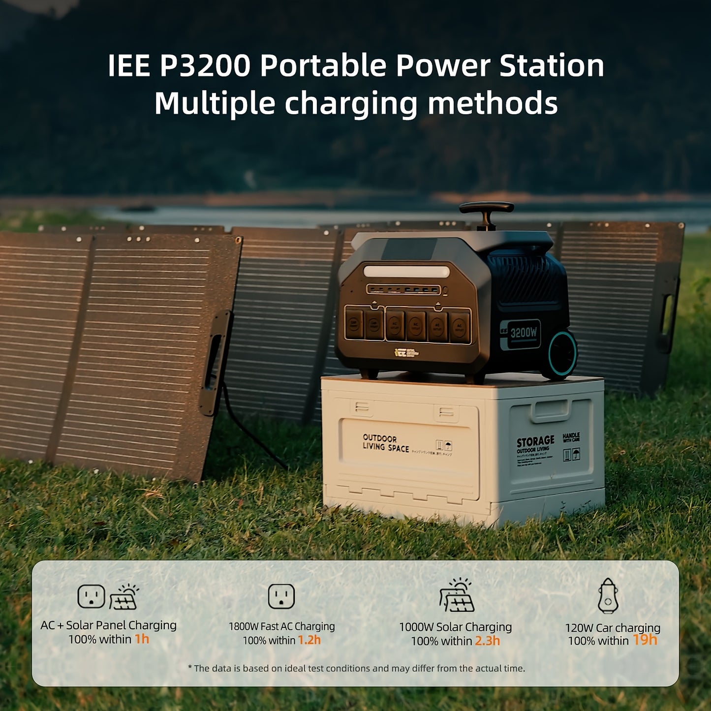 IEE 3200W Portable Power Station P3200 with 4x200W Solar Panel, 2048Wh Solar Generator, 1800W AC Charging, AC Outlets X 4, LiFePO4 Battery Power Station for Home Backup, Camping, RV, Emergency Plus Bonus 30W solar panel, Port