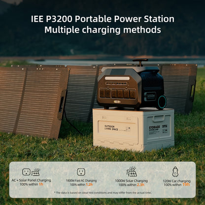 IEE 3200W Portable Power Station P3200 with 4x200W Solar Panel, 2048Wh Solar Generator, 1800W AC Charging, AC Outlets X 4, LiFePO4 Battery Power Station for Home Backup, Camping, RV, Emergency Plus Bonus 30W solar panel, Port