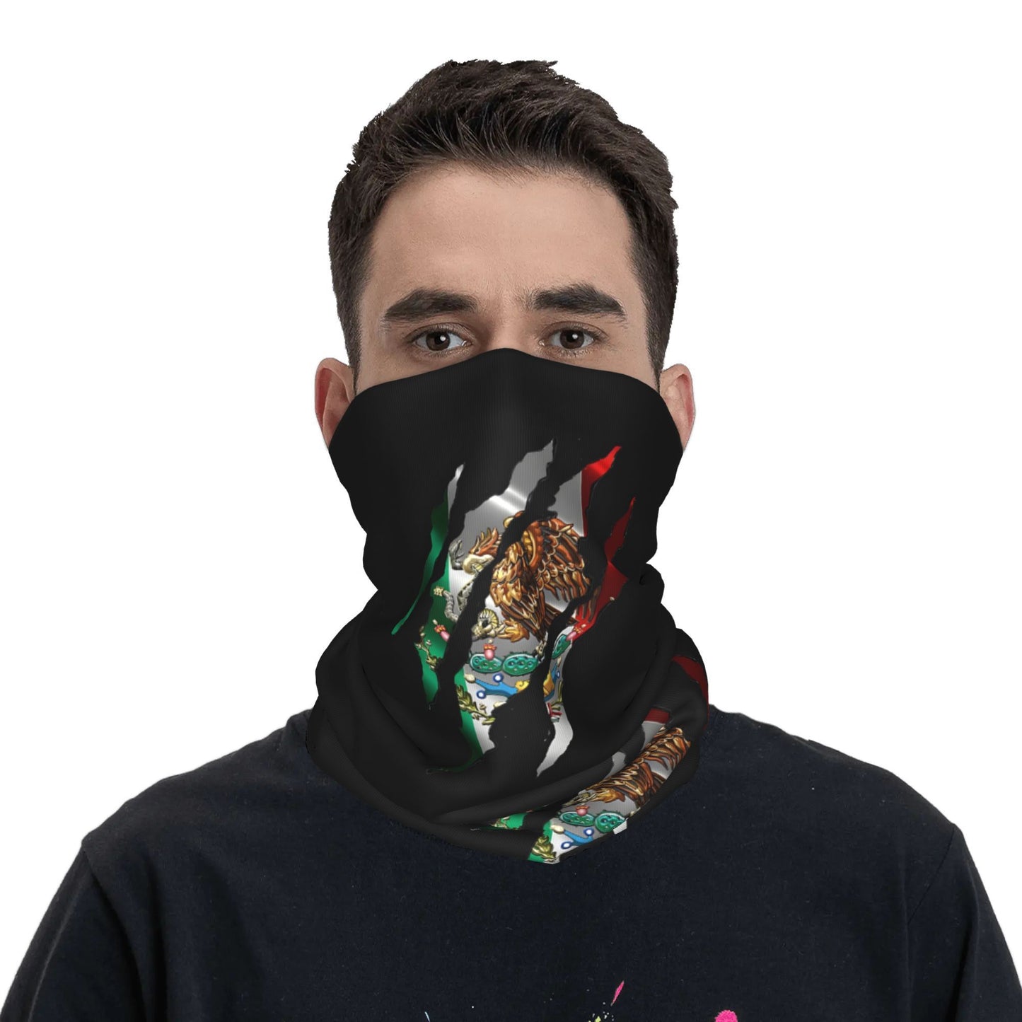 Vibrant Mexican Flag Neckerchief Face Mask - Breathable Polyester Neck Gaiter with Colorful National Emblem Design, Adjustable Fit for Face & Neck Protection, Neck Gaiter, Face Covering, Cultural Accessory, Bold Pattern Acces