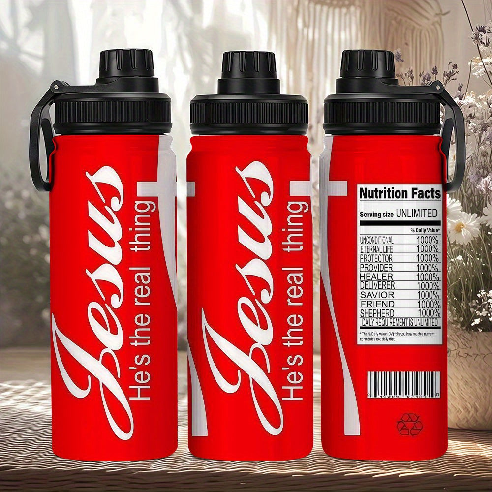 1pc 1pcs 1pc 1pcs (singular "1pc") Jesus-Themed Water Bottle - Stainless Steel Insulated Tumbler with Leakproof Lid, -Based ("Jesus He's the Real Thing"), Double-Wall Vacuum for Hot/ Drinks, Ideal Gift Suitable for Gym, Trave