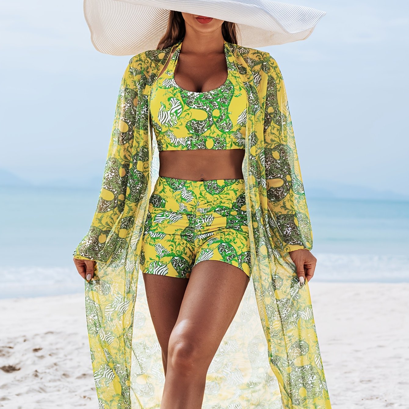 1012 2025 new fashion bikini three-piece blouse, Poolside Attire, Summer Fashion, Chic Blouse, Modern Swimwear, Stretchy Fabric, Breathable Material, Bikini Top, Swim Blouse, Beach Lovers