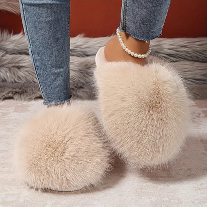 Women'S House Slipper, Indoor Slipper For Women, Slip-on Shoe For Women, Elegant Plush Furry Slippers With Non-slip Rubber Sole, Soft Warm Lining & Cozy Closed-toe Design, Korean Style Slip-on Slippers For Home, Office, Casua