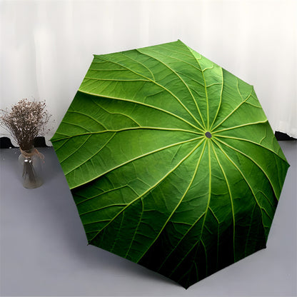 1pc, green textured pattern umbrella - automatic opening and closing, sturdy iron frame, portable folding design, suitable for men and women in all seasons, outdoor umbrella for travel, office, formal occasions.