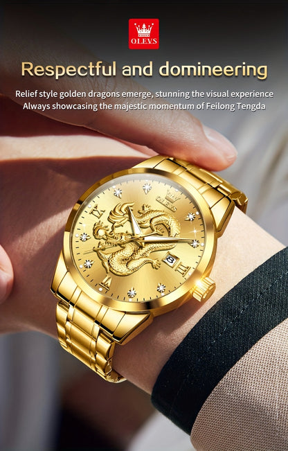 OLEVS New Luxury Business Luminous Quartz Stainless Steel Watches for Men Original Top Brand Fashion Men'S Wrist Watches Golden Trend High Quality Best Selling Men'S Watches, Fashion Watches for Men, Mechanical Watches for Me