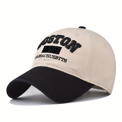 Boston Lettering Baseball - Adjustable Snapback Hat with Curved Brim, Lightweight All-Season Outdoor Sports & Casual Wear, / Color Options