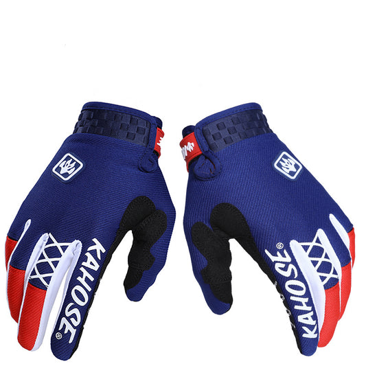 Motorcycle & Motocross Gloves Compatible for ATV/MTB/Dirt Bike Riding - Dark Blue & Red Off-Road Racing Bike Gloves with Buckle Closure, - Motorbike & MTB Cycling Gear for MX Sports