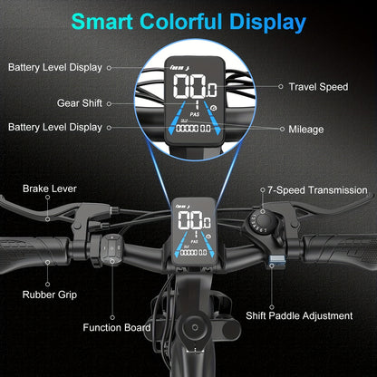 Adult Electric Bike - 749W Motor, 48V 10.4AH Battery, 22MPH & Up to 55 Miles Range! Equipped with LCD Display, Dual Suspension, 365 lbs Load Capacity, Perfect for Commuting and Off-Road Adventures.